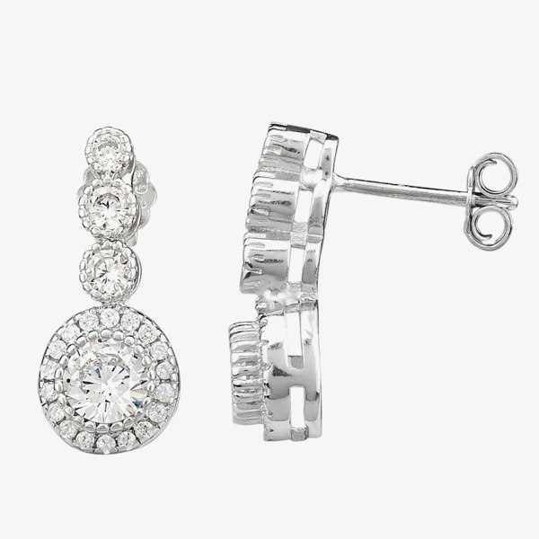 T. H. Baker Silver Cubic Zirconia Graduated Pendant and Dropper Earrings Set SET5449