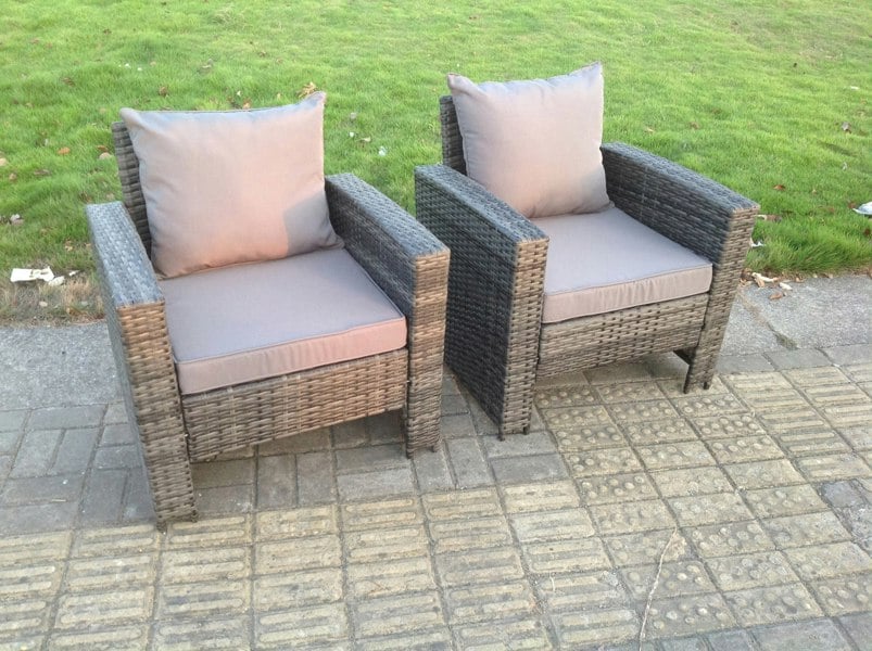 Fimous 2 PC PE Wicker High Back Rattan Garden Arm Chair Patio Outdoor Garden Furniture Accessory Dark Grey Mixed