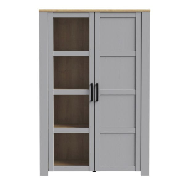 Furniture To Go Bohol Display Cabinet inc. 2x LED Lights in Riviera Oak/Grey Oak