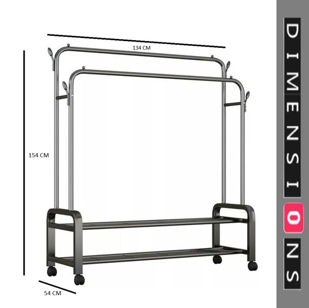 Modcraft Black Heavy Duty Double Rail Clothes Rack – Garment Hanging Stand with Wheels