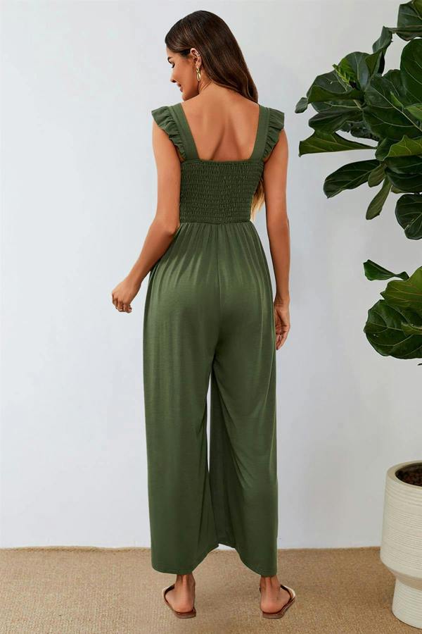 FS Collection Frill Detail Strappy Jumpsuit In Olive