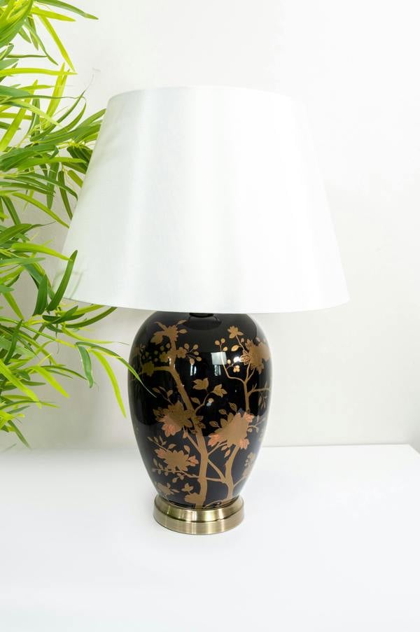Black Gold Ceramic Table Lamp with Plain Shade (G2105 Plain)