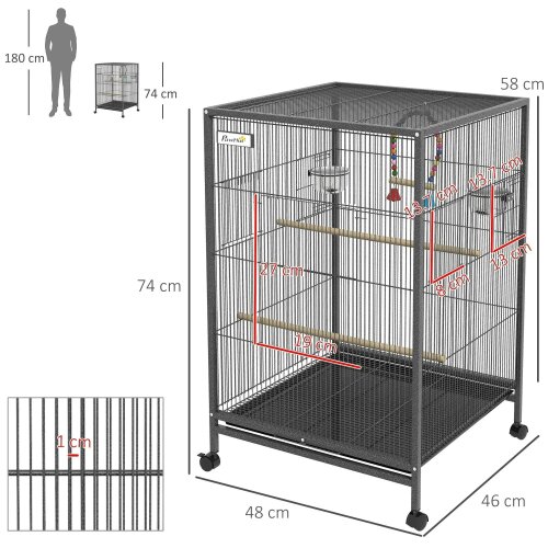 Bobobiy Bird Cage, Budgie Cage, with Rolling Stand, for Small Birds - Grey