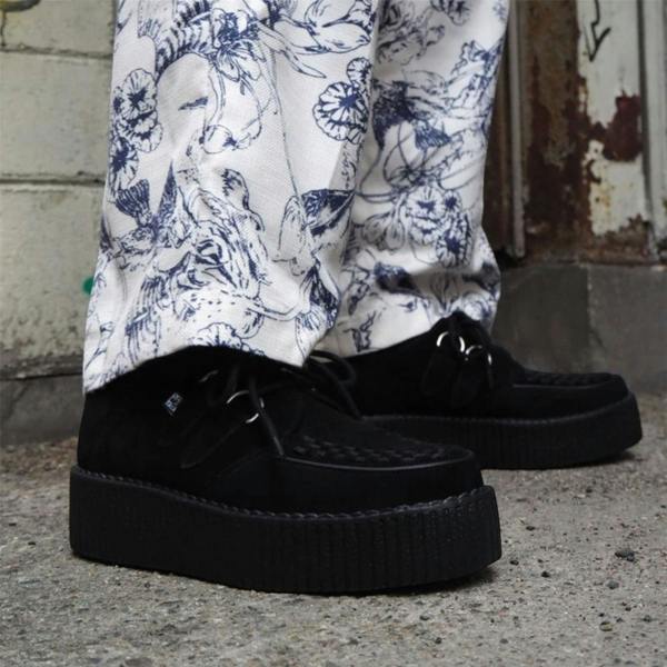 TUK Footwear TUK Viva High Creeper Black Suede Platform Lace-Up Goth Shoes - AV7757