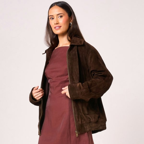 Barneys Originals Women's Brown Suede Bomber Jacket