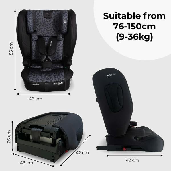 My Babiie MBCS80 Foldable Toddler to Booster R129 Car Seat with ISOFIX - Black Leopard