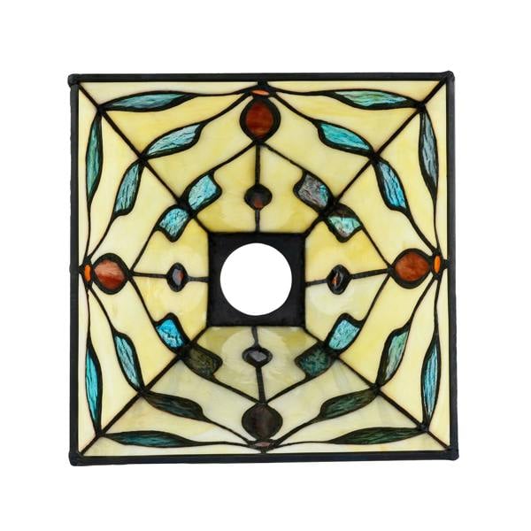 Square Tiffany Glass Pendant Light Shade with Emerald Green Leaves Image 4