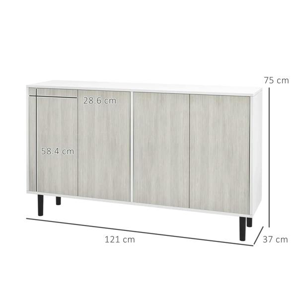 Sideboard cabinet with four doors and black legs, 121 cm wide