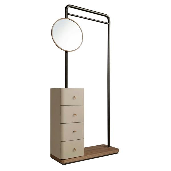 Angel Cerdá Mink leatherette, walnut, and black steel coat rack with mirror 3281