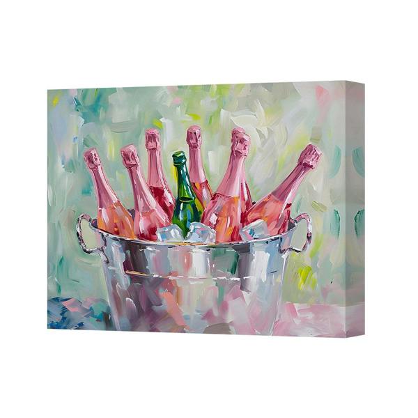 Benjamin Tate Design Contemporary Canvas Wall Art Champagne Bottles in Ice Bucket