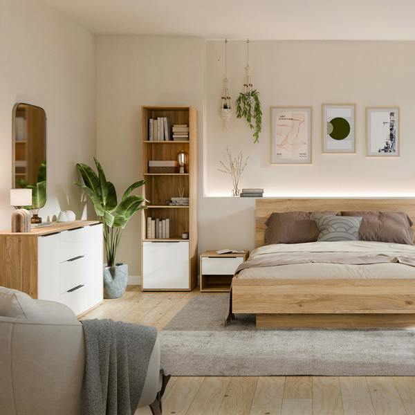 Furniture To Go Orkney 3 Drawer Sideboard with 2 Doors in Mauvella Oak and White Gloss