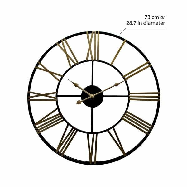 WALPLUS WC2129 - Rustic Industrial Slim Black and Gold Iron Wall Clock - 73 cm / 28.7 in