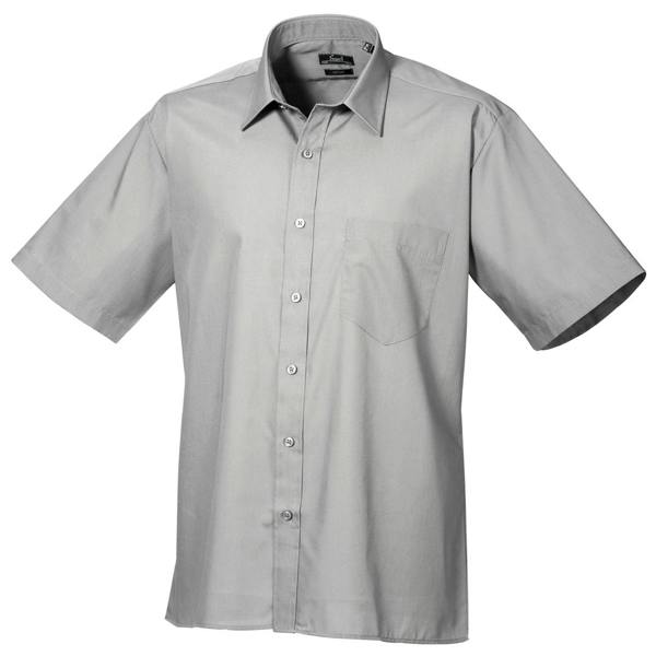 Premier Mens Short Sleeve Formal Poplin Plain Work Shirt - Silver