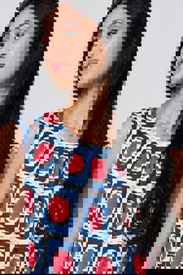 Blue | Abstract Print Sleeveless Knee Length Dress