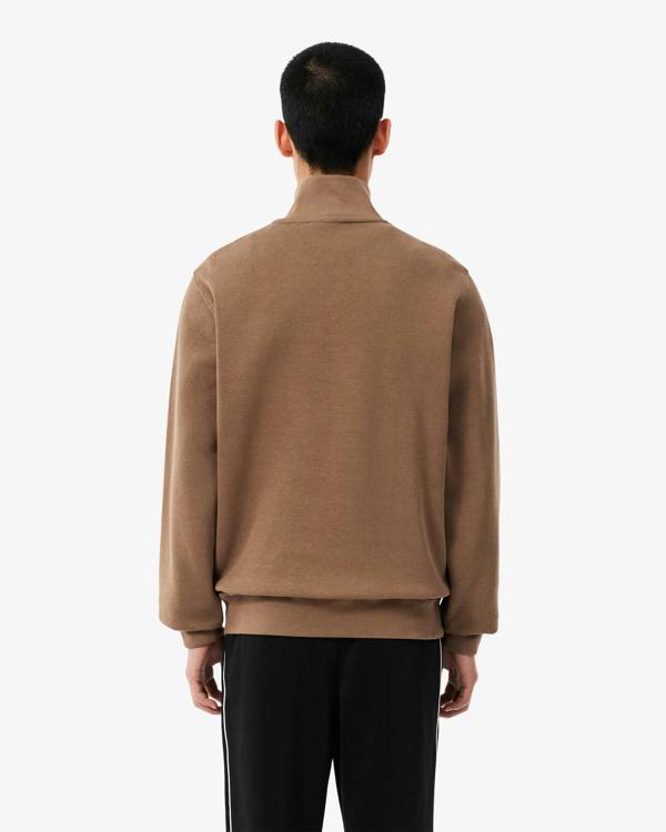 Lacoste Mens Zippered Stand - Up Collar Cotton Sweatshirt - Cookie SIX | CHO | Designer Mens Half Zip Sweatshirts