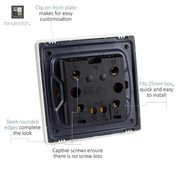 Trendi Switch 1 Gang 45 Amp Cooker Switch with Neon in Brushed Steel