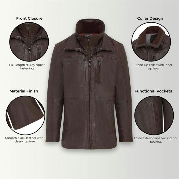 Infinity Leather Mens Warm Mid-Length Leather Biker Coat - Sikander