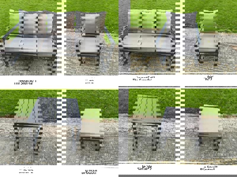 Fimous 6 Seater Aluminium Garden Furniture Set with Adjustable Rising Dining Table, 2 Chairs, Footstool, 2 Side Tables - Dark Grey