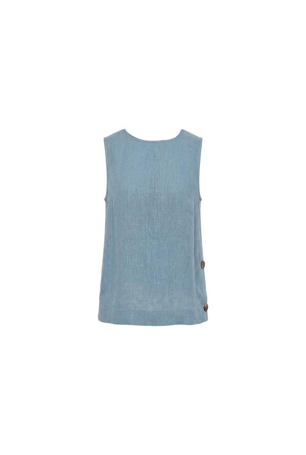 James Lakeland Denim Blue Linen Sleeveless Top