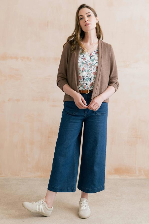 Lily & Me Shore Light Knit Cropped Cardigan Mocha