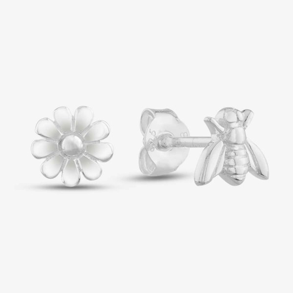 T. H. Baker Sterling Silver Bee and Flower Stud Earrings 8.55.8649