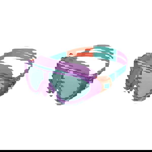 Speedo Junior Biofuse Rift swim mask in purple, teal with orange silicone accents