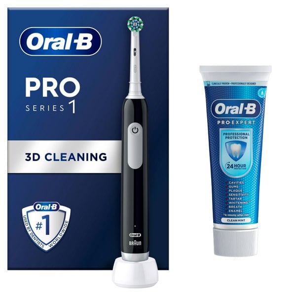 Oral-B Pro Series 1 Electric Toothbrush + Toothpaste, Designed By Braun - Black