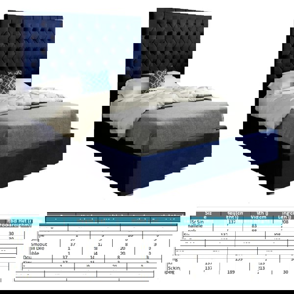 Casa Magna Alma Upholstered Soft Velvet Bed Frame - Blue