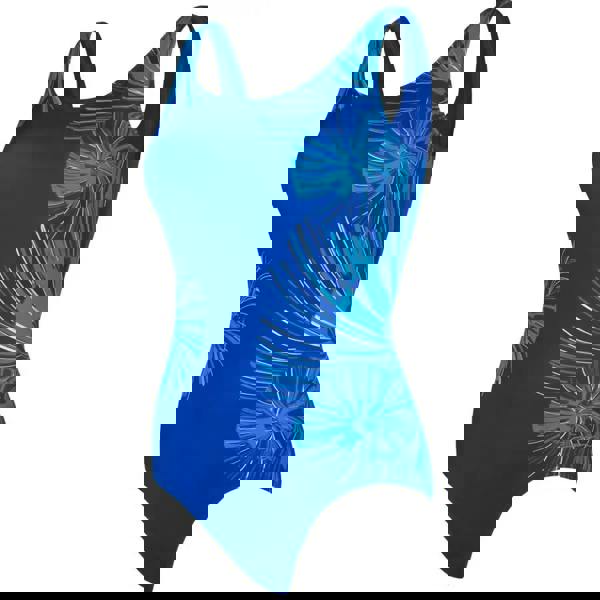 Zoggs Nautilus Scoopback Swimsuit in royal blue with floral design and cutout back