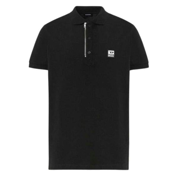 Diesel Mens T-Harry Zip Neck Polo Shirt - Black - 