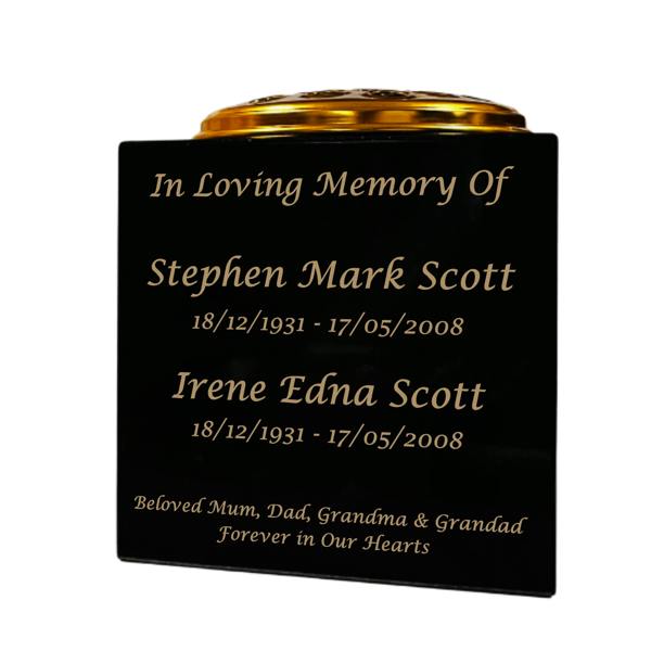 Memorials Direct Granite Memorial Vase for Two Names, Free Personalised Gold Engraving, Solid Granite