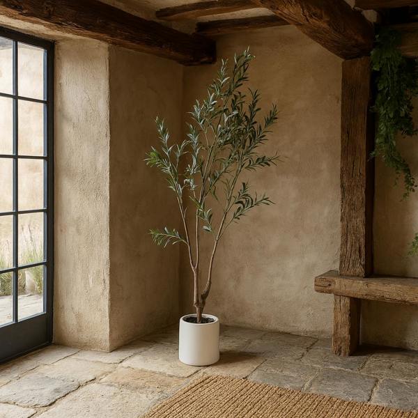 Wyld Haus 210cm Tall Mediterranean  Artificial Olive Tree In White Ceramic Pot
