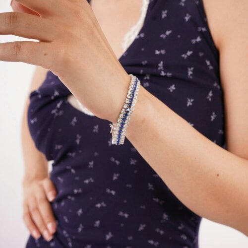 Spero London Blue Tripple Row Sterling Silver Tennis Bracelet