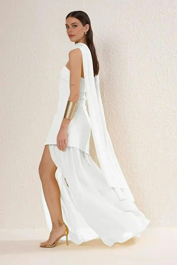 WOVCOR Woven Maxi Evening Dress with Shawl Detail