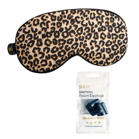 SMUG Satin Sleep Mask - Leopard Print - Sleep Mask & Black Earplugs