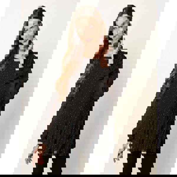 Blue Vanilla Rhinestone Pleated Chiffon Top