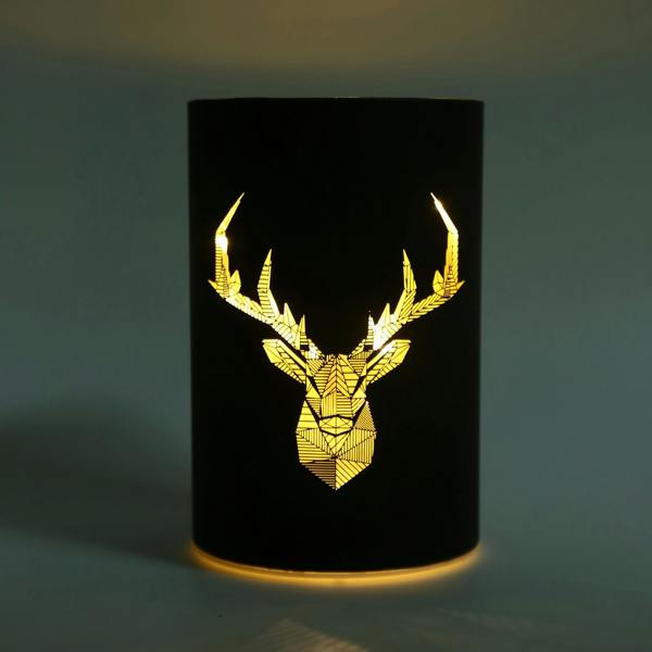17cm Christmas Decorated Glass Vase LED Table Lamp with Stags Head Festive Scene image 6