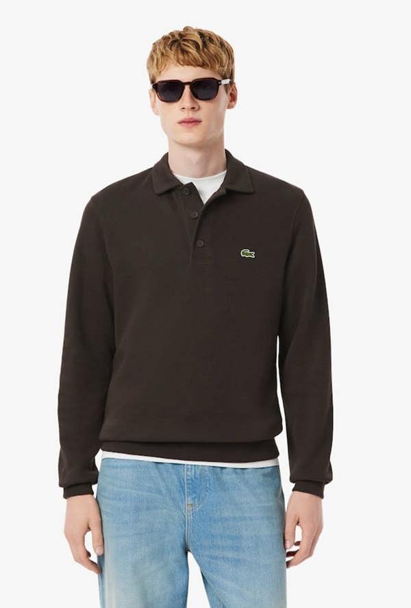 Lacoste Ribbed Cotton Polo Collar Sweatshirt