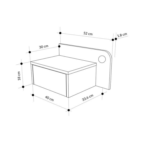 Decortie Floating Bedside Table with Drawer, LED Light in 3-Tones 33.5cm Wall-mount Bedroom Storage Unit