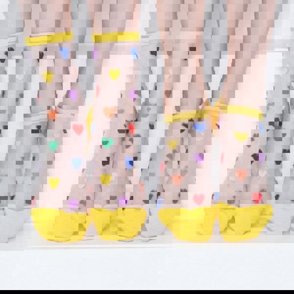 Anyfootwear 5 Pairs Yellow Size 5-9 Heart Tull Glass Silk Design With Transparent Thin Mesh Color full Nylon Socks For Ladies