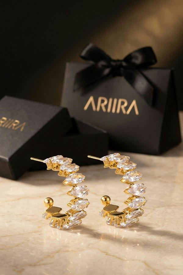 ARIIRA Twyla Marquise Crystal C Hoop Earrings