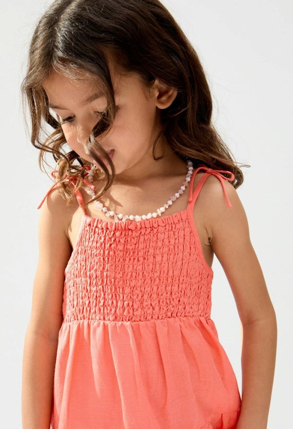 Kids Emma Shirred Bodice Scalloped Embroidered Dress In Pink - image 4