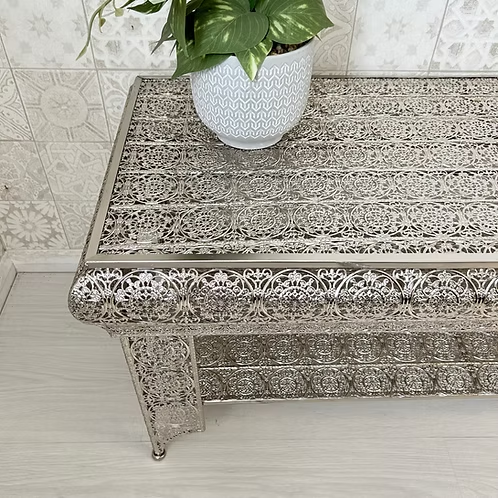 Downton Interiors Silver Embossed Metal Coffee Table / TV Stand - Agadir Range
