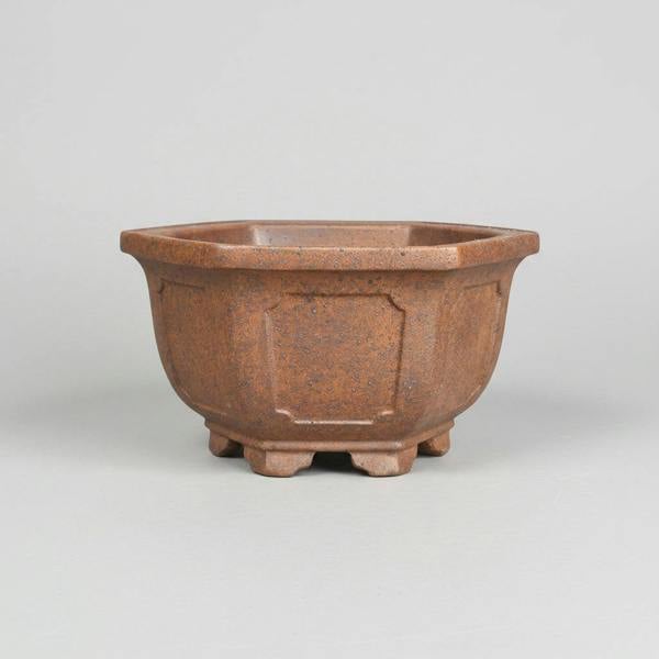 Yorkshire Bonsai Premium Yixing Bonsai Pot | Unglazed Embossed Hexagonal Pot | 13.5cm x 13.5cm x 8cm