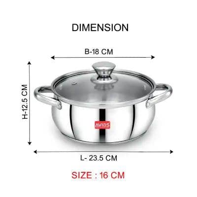 SS Utensils - Inox IB Belly Cookpot with GL (16 cm)