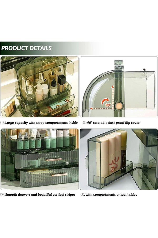 Living and Home Cosmetic Organizer Storage Box For Vanity, Portable Dustproof Cosmetic Storage