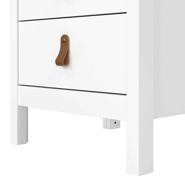 Wyld Haus Wildberry Matt White Bedside Table 3 Drawers Leather Handles