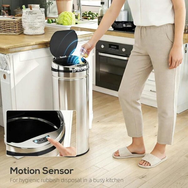 50L Stainless Steel Sensor Bin - Silver Tone