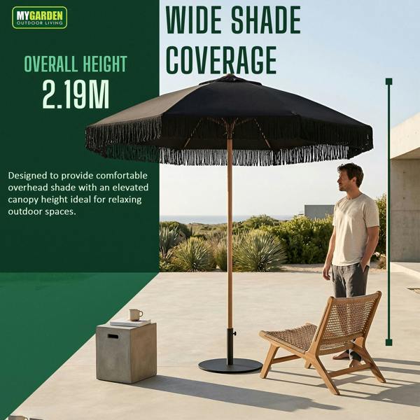 My Garden Outdoor Living Parasol Umbrella 2M - Outdoor Sun Umbrella with Tassels, Air Vent, Steel Pole & Carry Bag for Patio Umbrella Parasol