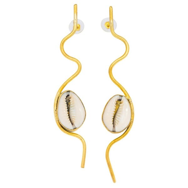 Paguro Cowrie Shell Recycled Brass Statement Earrings